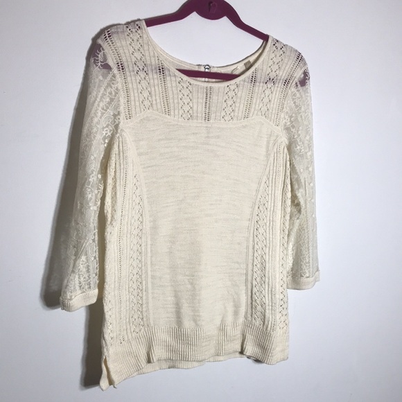 Anthropologie Knitted & Knotted Cream Lace Light Sweater size M - Picture 2 of 10